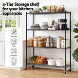 Darrahopens Home & Garden > Kitchenware > Kitchen Utensils Artiss 4-Tier Kitchen Rack Shelf with Wheels Shelving 152x45x187CM Adjustable Metal Storage Shelves