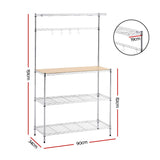 Darrahopens Home & Garden > Kitchenware > Kitchen Utensils Artiss 4-Tier Metal Kitchen Rack Shelf Silver Storage Shelves Organizer Microwave Stand 90cmx151cm
