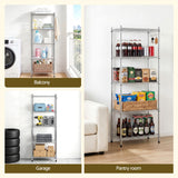 Darrahopens Home & Garden > Kitchenware > Kitchen Utensils Artiss 5-Tier Kitchen Rack Shelf Shelving Unit 60x35x150CM Adjustable Metal Storage Shelves Silver