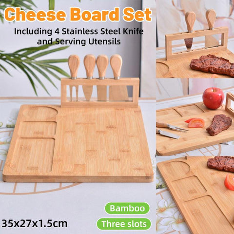 Darrahopens Home & Garden > Kitchenware > Kitchen Utensils Bamboo Chopping Board Cheese Board Set with Knife Kitchen Charcuterie Serving