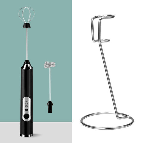 Darrahopens Home & Garden > Kitchenware > Kitchen Utensils Black Rechargeable Handheld Milk Frother and Electric Whisk Set 3 Speeds with 2 Stainless Steel Heads and Storage Stand Australian Home Barista Kit