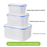 Darrahopens Home & Garden > Kitchenware > Kitchen Utensils Blue 3-Piece Refrigerator Food Storage Container Set with Drain Basket and Airtight Lid 850ml 1750ml 3300ml Stackable Produce Saver for Local Homes