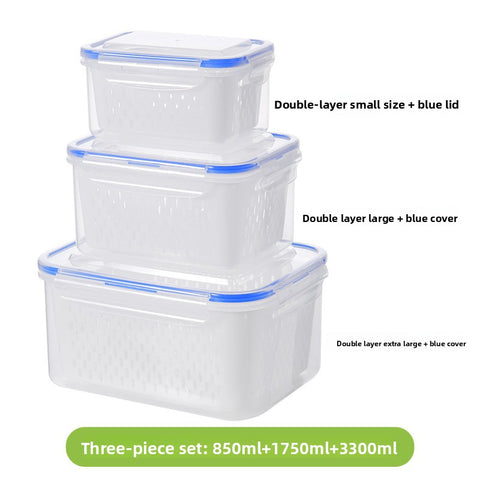 Darrahopens Home & Garden > Kitchenware > Kitchen Utensils Blue 3-Piece Refrigerator Food Storage Container Set with Drain Basket and Airtight Lid 850ml 1750ml 3300ml Stackable Produce Saver for Local Homes