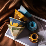 Darrahopens Home & Garden > Kitchenware > Kitchen Utensils Blue and Gold Artistic Hexagonal Ceramic Coffee Cup & Stand Set - 180ml Nordic Design Drip Glaze Mug