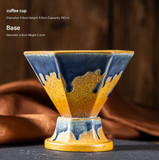 Darrahopens Home & Garden > Kitchenware > Kitchen Utensils Blue and Gold Artistic Hexagonal Ceramic Coffee Cup & Stand Set - 180ml Nordic Design Drip Glaze Mug