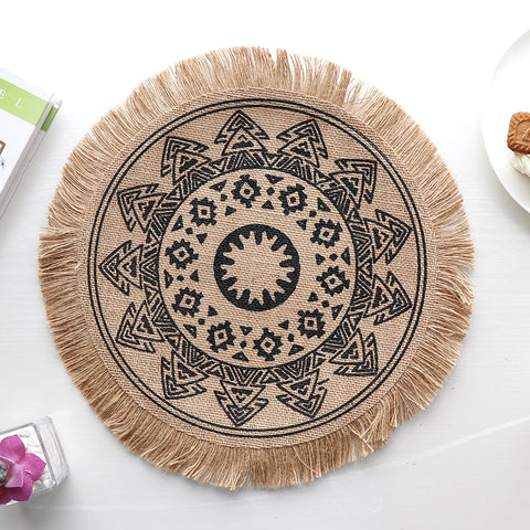 Darrahopens Home & Garden > Kitchenware > Kitchen Utensils Bohemian Round Woven Placemats | Set of 5 with Fringe Design