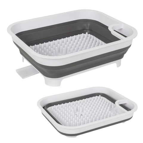 Darrahopens Home & Garden > Kitchenware > Kitchen Utensils Collapsible Dish Rack with Utensil Section Space-Saving Drying Rack for Compact Kitchens & Camping