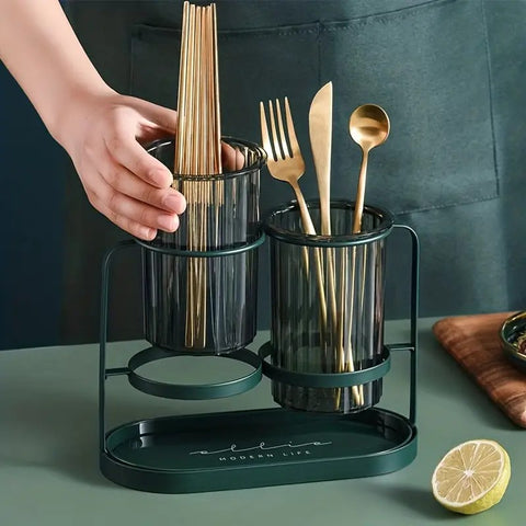 Darrahopens Home & Garden > Kitchenware > Kitchen Utensils Dark green Luxury Wall-Mounted Cutlery Holder, Household Knife Fork Spoon Organizer, New Kitchen Utensil Drainer and Chopstick Container, Tableware Storage Rack