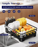 Darrahopens Home & Garden > Kitchenware > Kitchen Utensils Dish Drying Rack - Multi-Functional Dish Rack for Kitchen Counter with Cutlery Holder, Rust-Proof Storage Solution with Rotatable,  Black