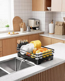 Darrahopens Home & Garden > Kitchenware > Kitchen Utensils Dish Drying Rack - Multi-Functional Dish Rack for Kitchen Counter with Cutlery Holder, Rust-Proof Storage Solution with Rotatable,  Black