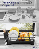 Darrahopens Home & Garden > Kitchenware > Kitchen Utensils Dish Drying Rack - Multi-Functional Dish Rack for Kitchen Counter with Cutlery Holder, Rust-Proof Storage Solution with Rotatable,  Black