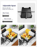 Darrahopens Home & Garden > Kitchenware > Kitchen Utensils Dish Drying Rack - Multi-Functional Dish Rack for Kitchen Counter with Cutlery Holder, Rust-Proof Storage Solution with Rotatable,  Black