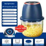 Darrahopens Home & Garden > Kitchenware > Kitchen Utensils Electric Mini Garlic Chopper with Glass Bowl - USB Rechargeable, 6 Blades, Large Capacity(blue)