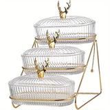 Darrahopens Home & Garden > Kitchenware > Kitchen Utensils Fashion Three-Tier Covered Snack and Fruit Tray - Sturdy Metal Frame, Nordic Design, Suitable for Kitchen, Living Room, and Parties | Perfect for Holding Dried Fruits, Candies, Nuts | Easy to Clean, Versatile Appetizer Plate, Ideal for Serving and Hosting
