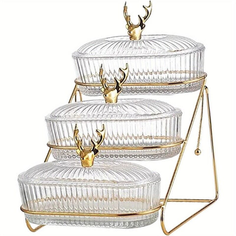 Darrahopens Home & Garden > Kitchenware > Kitchen Utensils Fashion Three-Tier Covered Snack and Fruit Tray - Sturdy Metal Frame, Nordic Design, Suitable for Kitchen, Living Room, and Parties | Perfect for Holding Dried Fruits, Candies, Nuts | Easy to Clean, Versatile Appetizer Plate, Ideal for Serving and Hosting