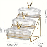 Darrahopens Home & Garden > Kitchenware > Kitchen Utensils Fashion Three-Tier Covered Snack and Fruit Tray - Sturdy Metal Frame, Nordic Design, Suitable for Kitchen, Living Room, and Parties | Perfect for Holding Dried Fruits, Candies, Nuts | Easy to Clean, Versatile Appetizer Plate, Ideal for Serving and Hosting