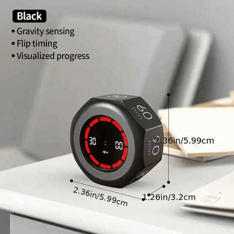 Darrahopens Home & Garden > Kitchenware > Kitchen Utensils Flip to Start Timing, Efficiency Tool! 7 Presets + Visualized Progress, Gravity Sensor Timer, Universal for Study/Kitchen/Fitness/Baking（BLACK)