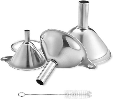 Darrahopens Home & Garden > Kitchenware > Kitchen Utensils Funnels - Set of 3 - Stainless Steel Funnels - Food Grade Mini Kitchen Funnels - For transferring essential oils and liquids; small funnels for filling bottles, flasks, and boiling.