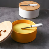Darrahopens Home & Garden > Kitchenware > Kitchen Utensils Gray Nordic Ceramic Butter Dish with Knife - Airtight Cheese Container with Bamboo Lid, Kitchen Storage