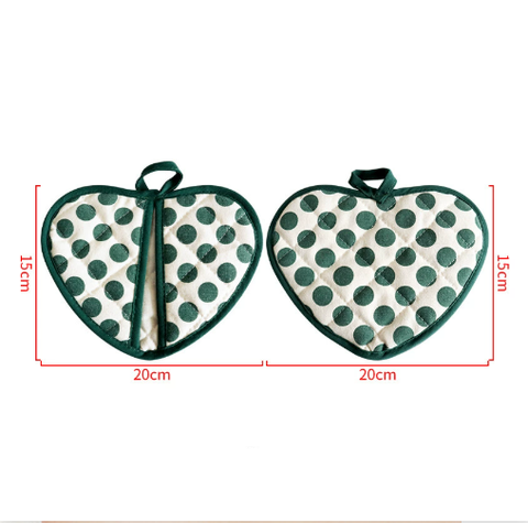 Darrahopens Home & Garden > Kitchenware > Kitchen Utensils Green 2 Pack Heart Shaped Oven Mitts Heat Resistant Cotton Pot Holders Double Layer Thick Insulation Kitchen Gloves for Baking Cooking