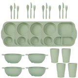 Darrahopens Home & Garden > Kitchenware > Kitchen Utensils Green Durable Eco-Friendly Wheat Straw Dinnerware Set - 24 Pieces with Plates, Bowls, Cups & Cutlery
