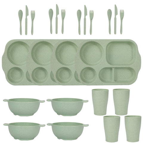 Darrahopens Home & Garden > Kitchenware > Kitchen Utensils Green Durable Eco-Friendly Wheat Straw Dinnerware Set - 24 Pieces with Plates, Bowls, Cups & Cutlery