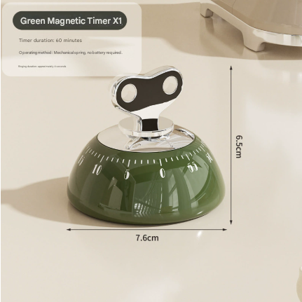 Darrahopens Home & Garden > Kitchenware > Kitchen Utensils Green Magnetic Mechanical Kitchen Timer - 60-Minute Visual Countdown Clock for Cooking, Study, and Kids Time Management - No Battery Required
