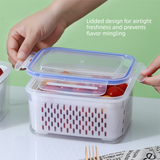 Darrahopens Home & Garden > Kitchenware > Kitchen Utensils Grey 3-Piece Refrigerator Food Storage Container Set with Drain Basket and Airtight Lid 850ml 1750ml 3300ml Stackable Produce Saver for Local Homes