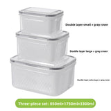 Darrahopens Home & Garden > Kitchenware > Kitchen Utensils Grey 3-Piece Refrigerator Food Storage Container Set with Drain Basket and Airtight Lid 850ml 1750ml 3300ml Stackable Produce Saver for Local Homes