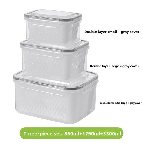 Darrahopens Home & Garden > Kitchenware > Kitchen Utensils Grey 3-Piece Refrigerator Food Storage Container Set with Drain Basket and Airtight Lid 850ml 1750ml 3300ml Stackable Produce Saver for Local Homes