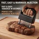 Darrahopens Home & Garden > Kitchenware > Kitchen Utensils Heavy-duty meat tenderizer with 48 stainless steel needles and a locking mechanism – suitable for tenderizing steaks, beef, pork, turkey, fish, and poultry. Can be used with marinades. The black ABS handle is designed for professional kitchens.