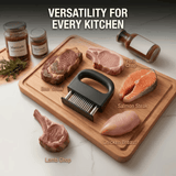 Darrahopens Home & Garden > Kitchenware > Kitchen Utensils Heavy-duty meat tenderizer with 48 stainless steel needles and a locking mechanism – suitable for tenderizing steaks, beef, pork, turkey, fish, and poultry. Can be used with marinades. The black ABS handle is designed for professional kitchens.