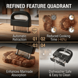 Darrahopens Home & Garden > Kitchenware > Kitchen Utensils Heavy-duty meat tenderizer with 48 stainless steel needles and a locking mechanism – suitable for tenderizing steaks, beef, pork, turkey, fish, and poultry. Can be used with marinades. The black ABS handle is designed for professional kitchens.