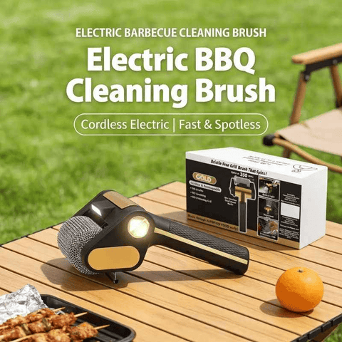 Darrahopens Home & Garden > Kitchenware > Kitchen Utensils LED-lit electric barbecue brush, rechargeable rotating cleaning, instantly cleans the grill after backyard BBQ, lazy cleaning essential.(gold)