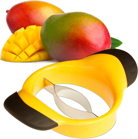 Darrahopens Home & Garden > Kitchenware > Kitchen Utensils Mango Slicer, Split & Core Mangoes, Non-Slip Handles, Stainless Steel Blade, Slicer, Black-Yellow_yux
