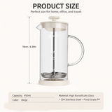 Darrahopens Home & Garden > Kitchenware > Kitchen Utensils Manual Milk Frother Glass Mug 450ml Hand Press Coffee Foamer Stainless Steel Filter Barista Style Milk Foam Maker for Home Coffee Latte Cappuccino