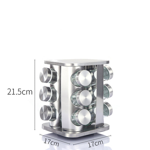 Darrahopens Home & Garden > Kitchenware > Kitchen Utensils Modern stainless steel rounded corner rotating spice rack with 12 empty glass jars (88 ml each)