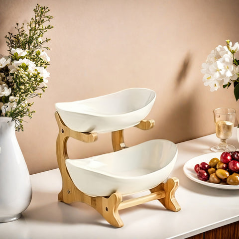 Darrahopens Home & Garden > Kitchenware > Kitchen Utensils **Nordic-Style Two-Tier Extendable Fruit Tray | Creative Living Room Snack Stand, Adjustable Height, Anti-Slip Expandable Display Tray**(White)