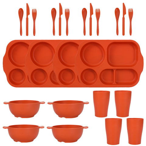 Darrahopens Home & Garden > Kitchenware > Kitchen Utensils Orange Durable Eco-Friendly Wheat Straw Dinnerware Set - 24 Pieces with Plates, Bowls, Cups & Cutlery