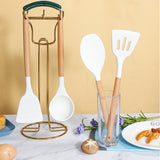 Darrahopens Home & Garden > Kitchenware > Kitchen Utensils Pink 11-Piece Silicone Kitchen Utensil Set with Wooden Handles and Storage Bucket - Heat Resistant and Non-Stick
