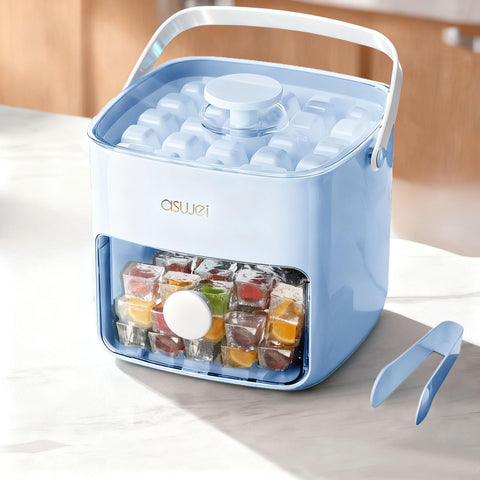 Darrahopens Home & Garden > Kitchenware > Kitchen Utensils Portable Ice Cube Maker with Storage Drawer – BPA-Free, 48-Cube Capacity, Push-Release Tray & Transparent Lid for Cocktails, Coffee, Whiskey(Blue)