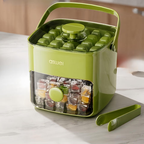Darrahopens Home & Garden > Kitchenware > Kitchen Utensils Portable Ice Cube Maker with Storage Drawer – BPA-Free, 48-Cube Capacity, Push-Release Tray & Transparent Lid for Cocktails, Coffee, Whiskey(Green)