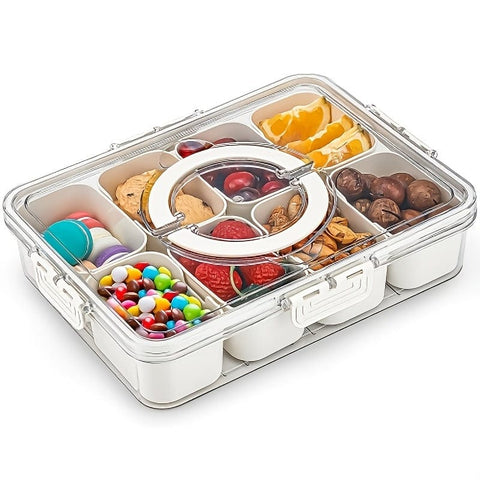 Darrahopens Home & Garden > Kitchenware > Kitchen Utensils Portable Snack Box with Handle and Lid, 8-Compartment Divided Tray, Suitable for Cooked Food, Candy, and Fruit, Ideal for Travel and Picnics.
