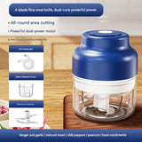 Darrahopens Home & Garden > Kitchenware > Kitchen Utensils Powerful Mini Electric Food Chopper - USB Rechargeable Cordless Garlic & Meat Mincer(Blue 250ml + 4-blade knife)