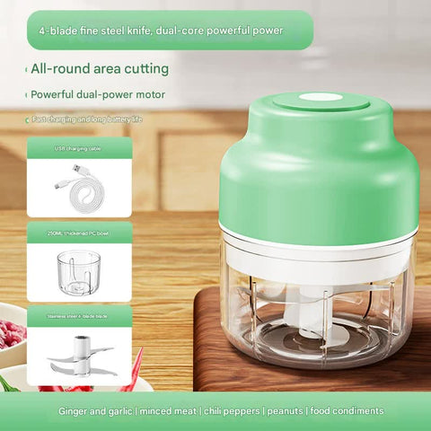Darrahopens Home & Garden > Kitchenware > Kitchen Utensils Powerful Mini Electric Food Chopper - USB Rechargeable Cordless Garlic & Meat Mincer(green 250ml + 4-blade knife)