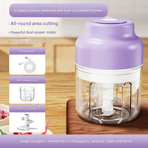 Darrahopens Home & Garden > Kitchenware > Kitchen Utensils Powerful Mini Electric Food Chopper - USB Rechargeable Cordless Garlic & Meat Mincer(purple 320ml + 6-blade knife)