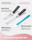 Darrahopens Home & Garden > Kitchenware > Kitchen Utensils Premium Aluminum Alloy Cake Turntable Set with 3 Icing Scrapers, Offset & Silicone Spatulas, Non-Slip Base for Smooth Frosting, Professional Baking & Decorating Kit for Home Bakers (Pink)