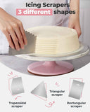 Darrahopens Home & Garden > Kitchenware > Kitchen Utensils Premium Aluminum Alloy Cake Turntable Set with 3 Icing Scrapers, Offset & Silicone Spatulas, Non-Slip Base for Smooth Frosting, Professional Baking & Decorating Kit for Home Bakers (Pink)