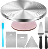 Darrahopens Home & Garden > Kitchenware > Kitchen Utensils Premium Aluminum Alloy Cake Turntable Set with 3 Icing Scrapers, Offset & Silicone Spatulas, Non-Slip Base for Smooth Frosting, Professional Baking & Decorating Kit for Home Bakers (Pink)
