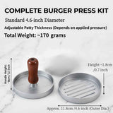 Darrahopens Home & Garden > Kitchenware > Kitchen Utensils Professional 4.6-inch aluminum burger patty maker with ergonomic wooden handle, non-stick burger patty maker, suitable for grilling, heavy-duty manual patty press, suitable for beef, poultry and veggie burgers, easy-to-clean outdoor grill pan.